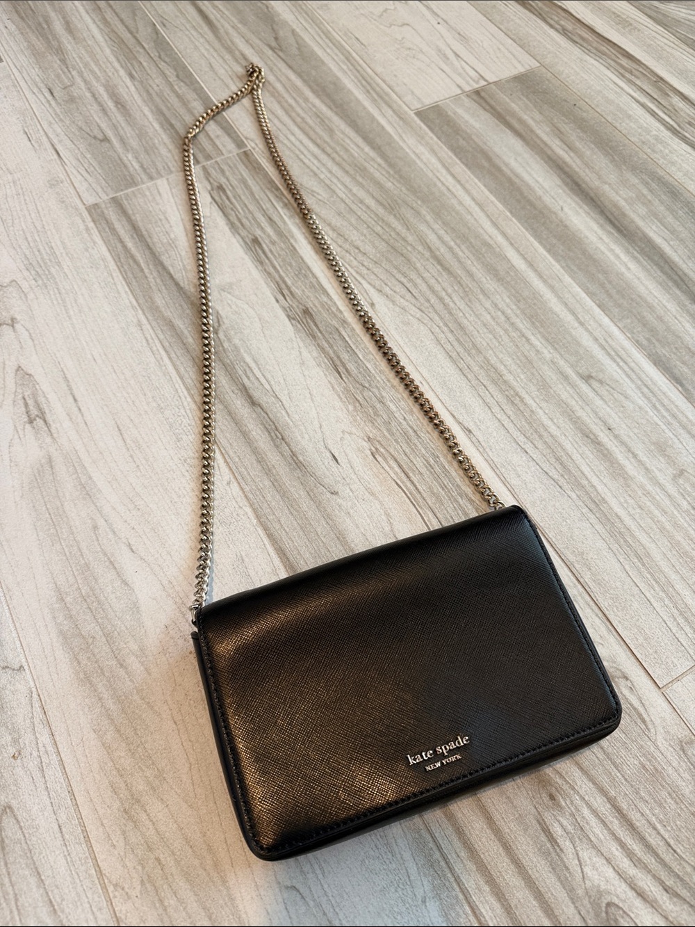 Kate Spade Black Leather Crossbody with Gold Chain Strap
